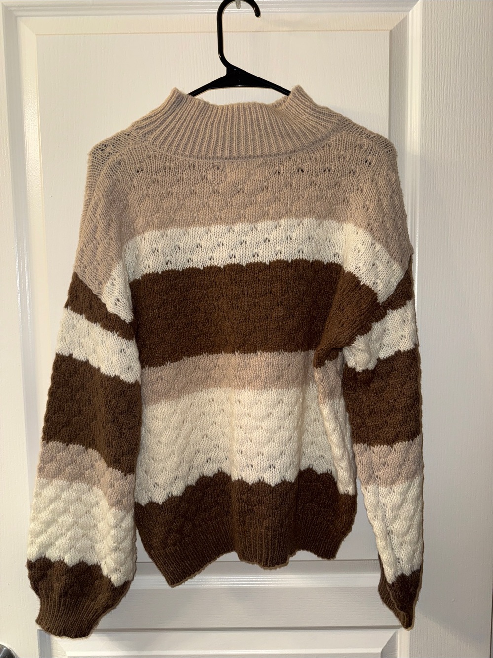 Sweet Wanderer Striped Cowl-Neck Sweater in Brown, Cream & Tan - Picture 2 of 3